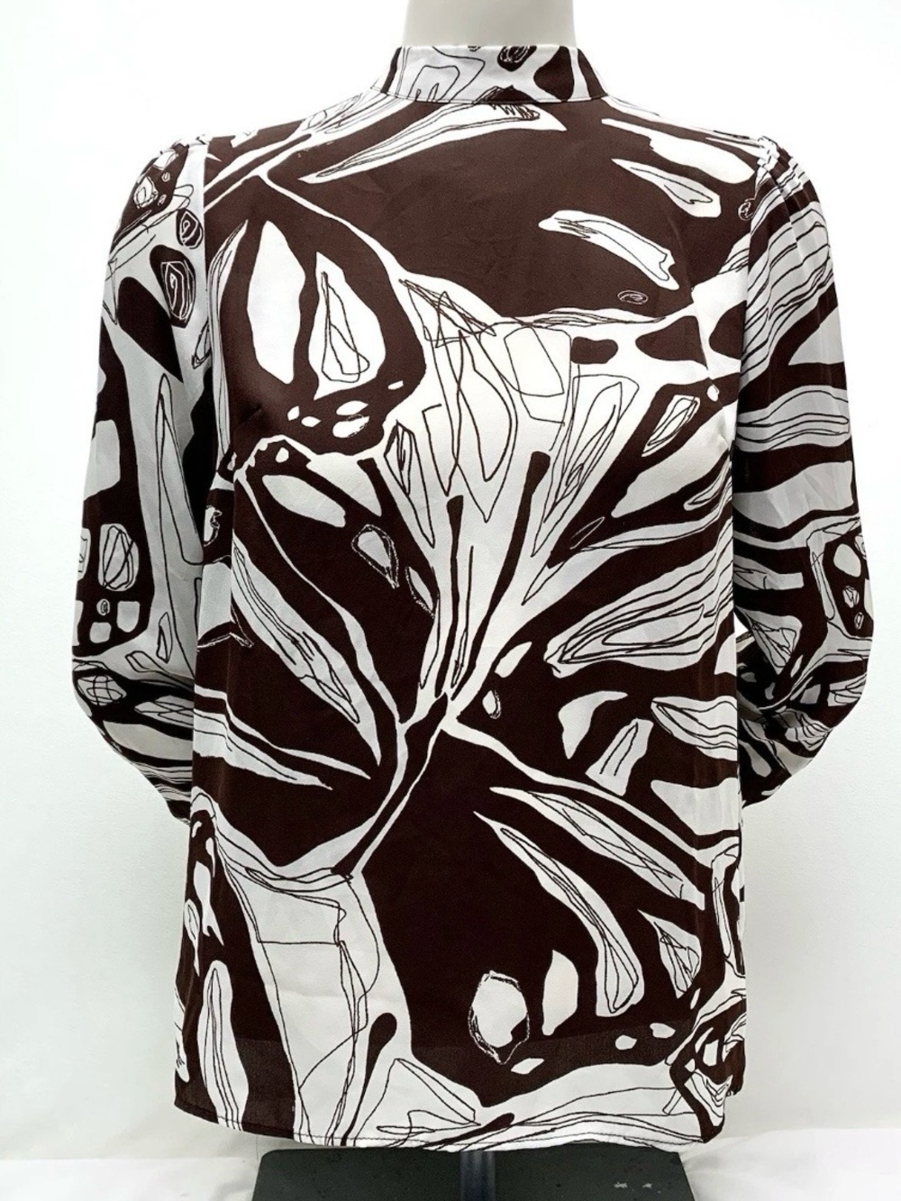 Jones & Co Jones New York Woman’s Brown & Ivory Long Sleeve Abstract Blouse Sz S